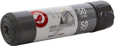 Auchan sacs poubelles avec cordon 50l 15pcs