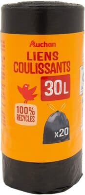 Auchan sacs poubelles avec cordon 30l 20pcs