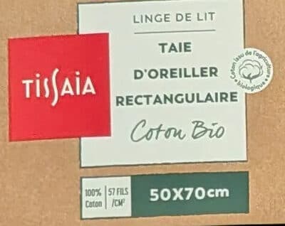Taie d'oreiller rectangulaire noire unie coton bio 50x70