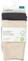 Comfy Cotton Socks Beige Mix 2pk 37-40 Pierre Robert