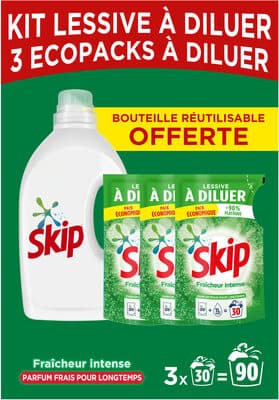 SKIP Lessive Liquide à Diluer Fraîcheur Intense Lot 3x500ml - 90 Lavages