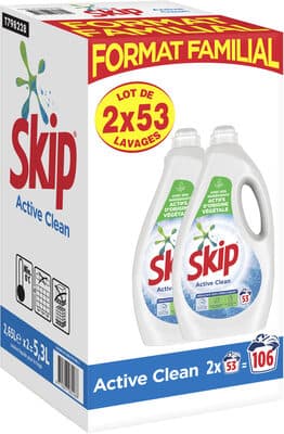 Skip Lessive Liquide Active Clean Lot 2x2.65l - 106 Lavages