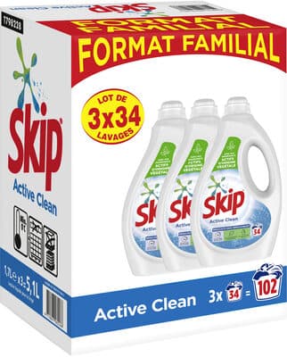 Skip Lessive Liquide Active Clean Lot 3x1,7l - 102 Lavages
