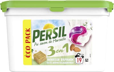 Persil Lessive Capsules 3en1 Douceur Amande EcoPack 19 Lavages